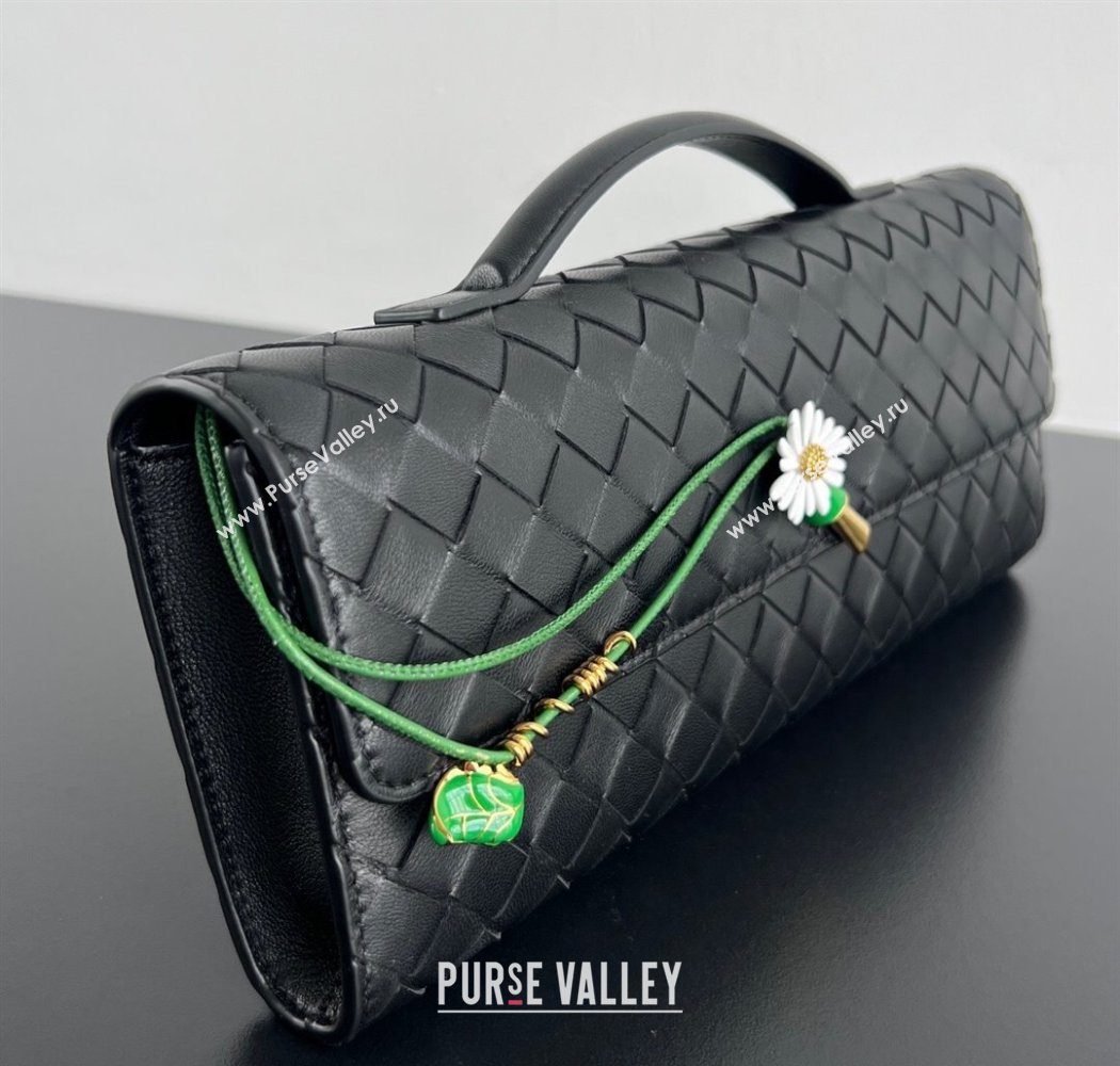 Bottega Veneta Andiamo Daisy Long Clutch Bag in Intrecciato Leather Black 2025 836810 (WT-250924023)