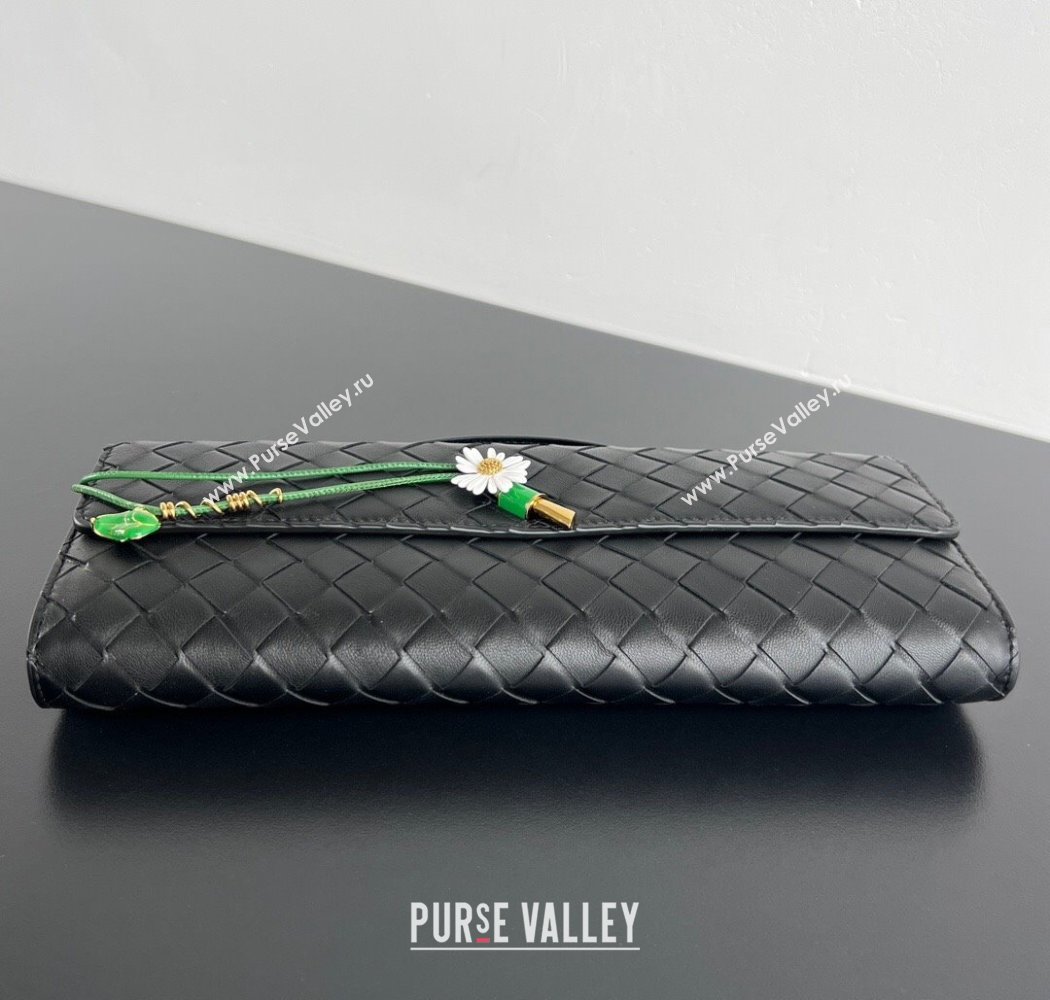 Bottega Veneta Andiamo Daisy Long Clutch Bag in Intrecciato Leather Black 2025 836810 (WT-250924023)