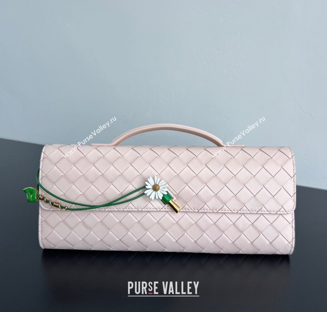 Bottega Veneta Andiamo Daisy Long Clutch Bag in Intrecciato Leather Seashell Pink 2025 836810 (WT-250924026)