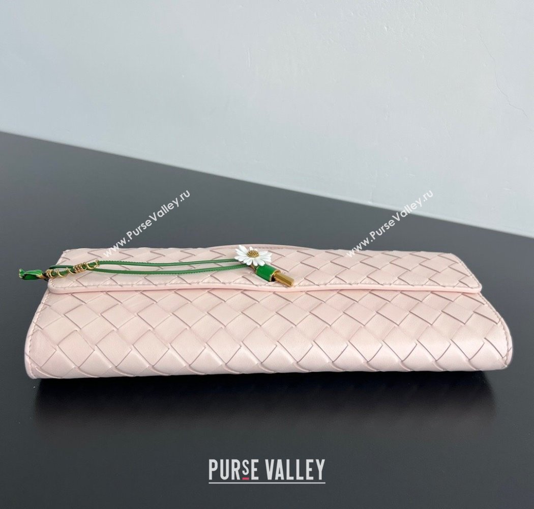Bottega Veneta Andiamo Daisy Long Clutch Bag in Intrecciato Leather Seashell Pink 2025 836810 (WT-250924026)