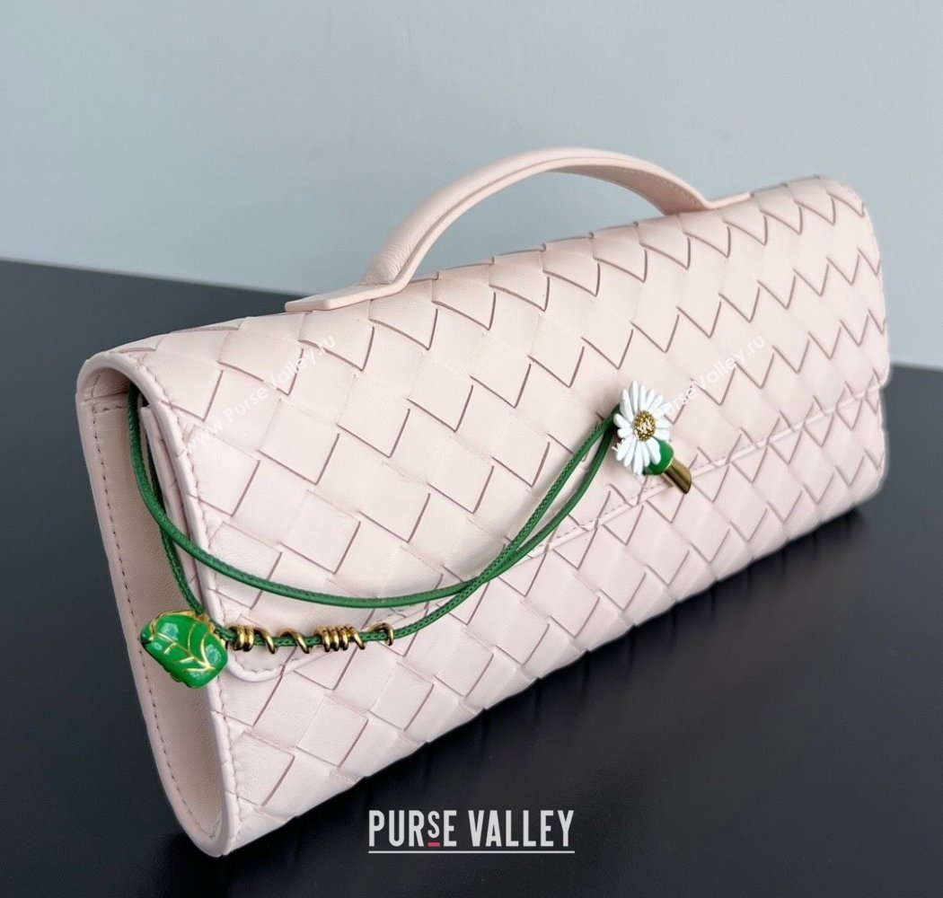 Bottega Veneta Andiamo Daisy Long Clutch Bag in Intrecciato Leather Seashell Pink 2025 836810 (WT-250924026)