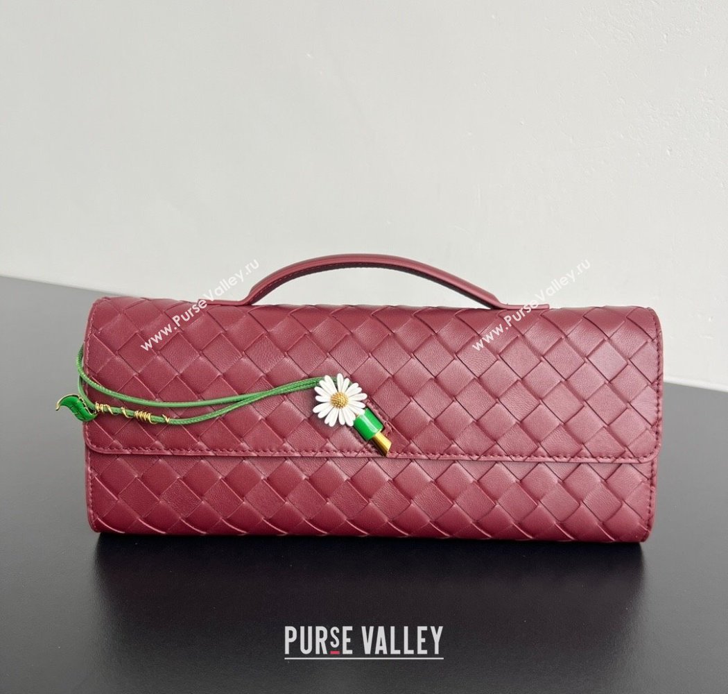 Bottega Veneta Andiamo Daisy Long Clutch Bag in Intrecciato Leather Barolo Red 2025 836810 (WT-250924027)