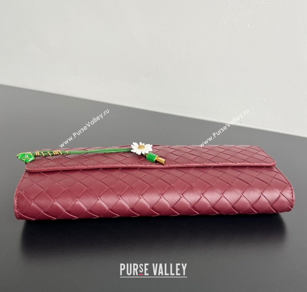 Bottega Veneta Andiamo Daisy Long Clutch Bag in Intrecciato Leather Barolo Red 2025 836810 (WT-250924027)