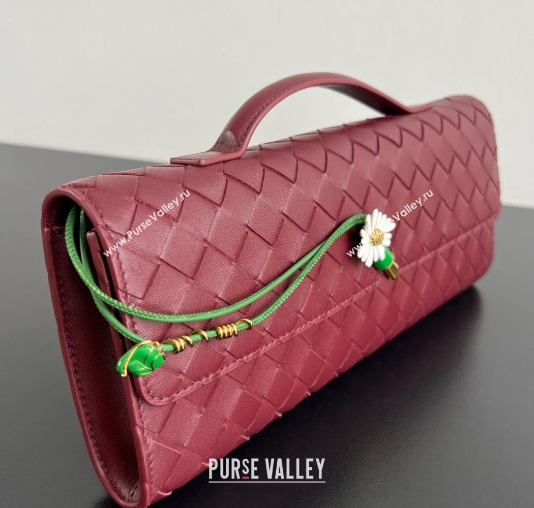 Bottega Veneta Andiamo Daisy Long Clutch Bag in Intrecciato Leather Barolo Red 2025 836810 (WT-250924027)