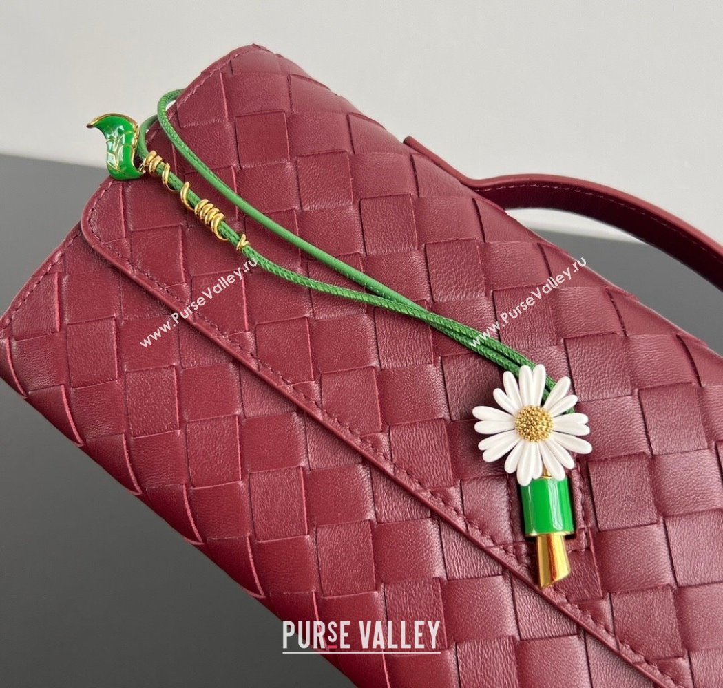Bottega Veneta Andiamo Daisy Long Clutch Bag in Intrecciato Leather Barolo Red 2025 836810 (WT-250924027)