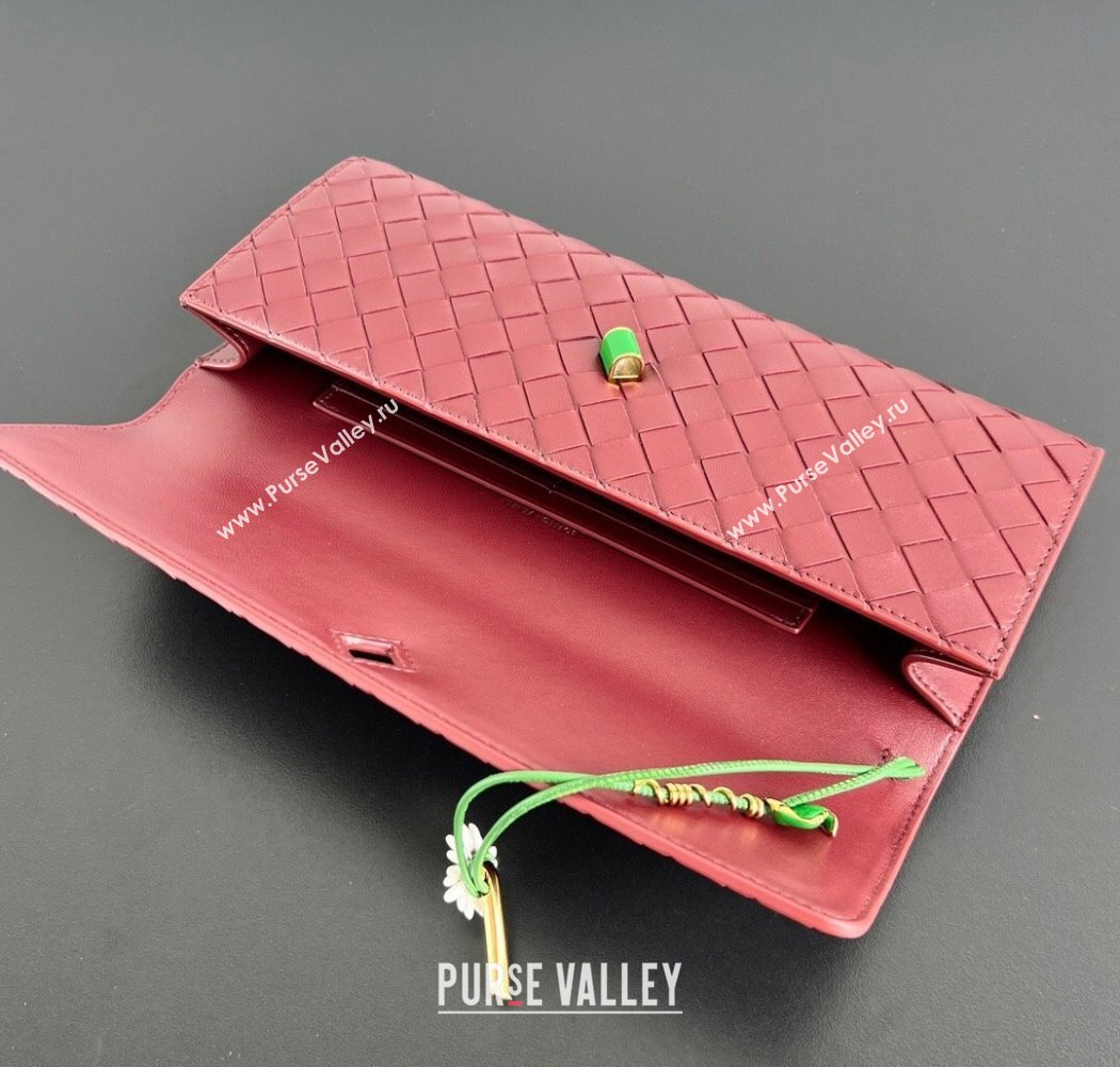 Bottega Veneta Andiamo Daisy Long Clutch Bag in Intrecciato Leather Barolo Red 2025 836810 (WT-250924027)