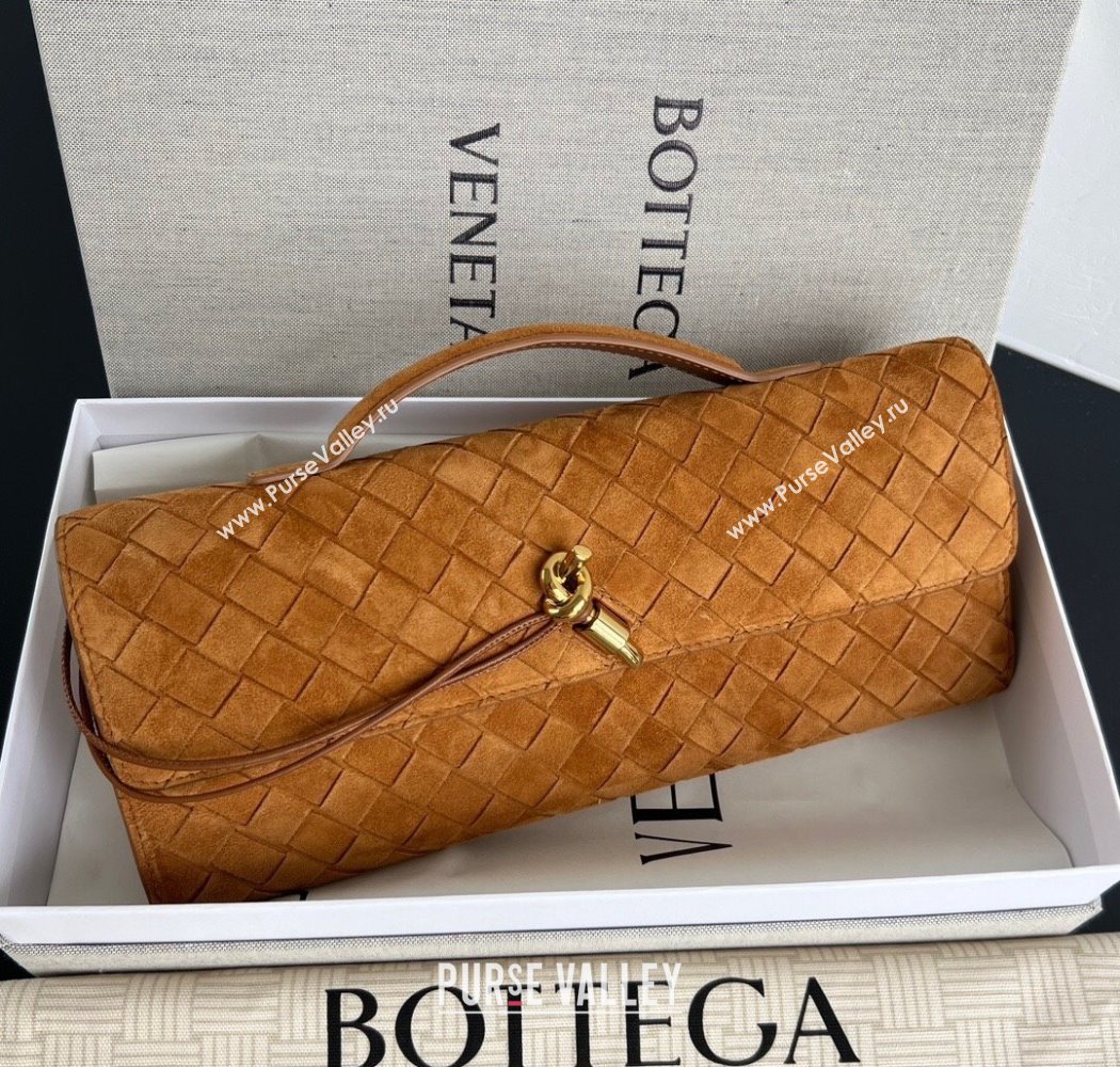 Bottega Veneta Long Clutch Bag Andiamo in Intrecciato Suede Amber Brown 2025 741511 (WT-250924028)
