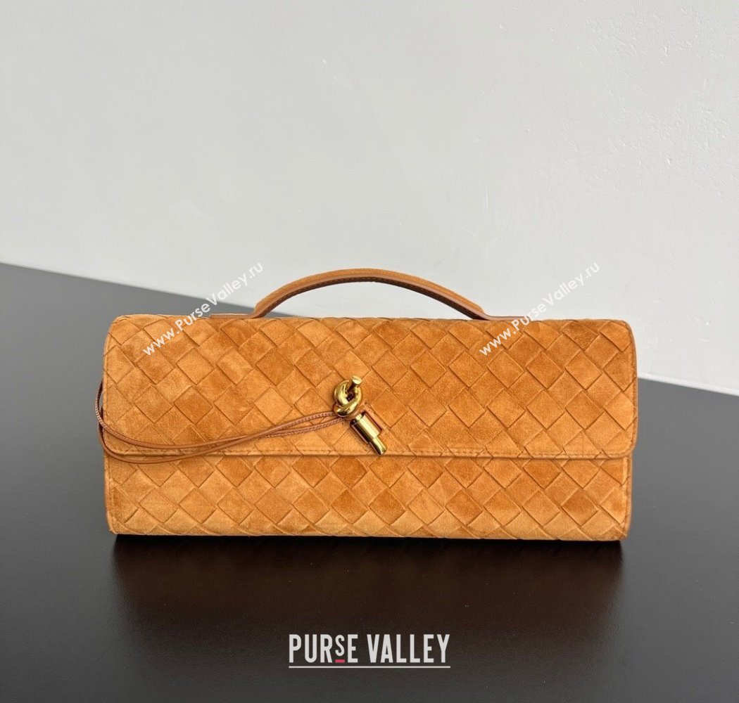 Bottega Veneta Long Clutch Bag Andiamo in Intrecciato Suede Amber Brown 2025 741511 (WT-250924028)