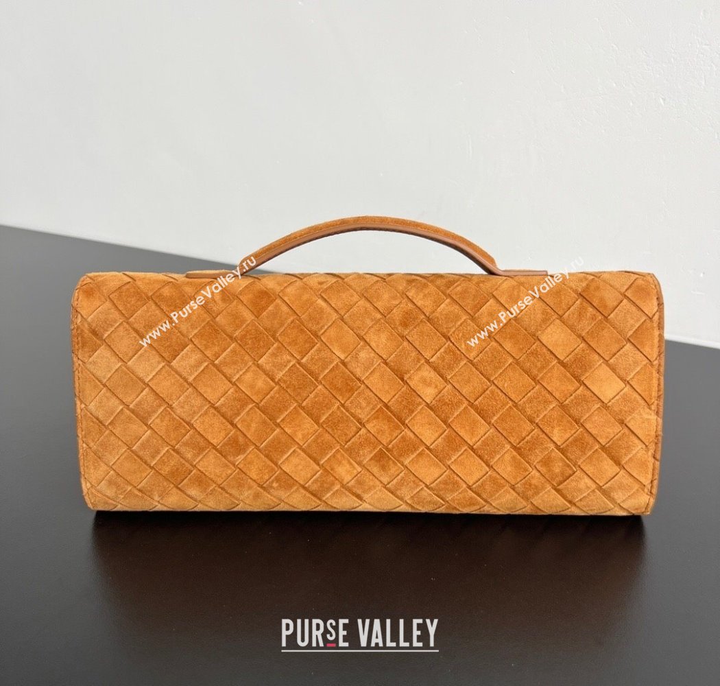 Bottega Veneta Long Clutch Bag Andiamo in Intrecciato Suede Amber Brown 2025 741511 (WT-250924028)