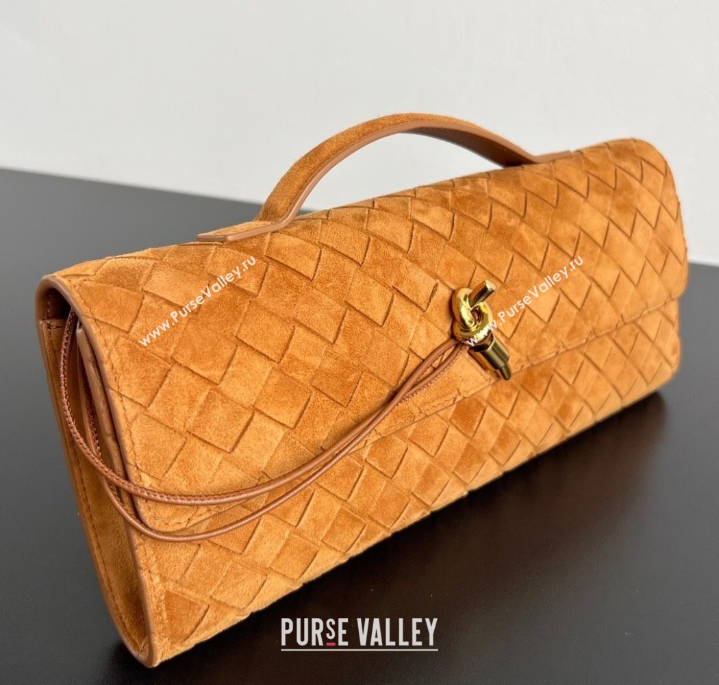 Bottega Veneta Long Clutch Bag Andiamo in Intrecciato Suede Amber Brown 2025 741511 (WT-250924028)