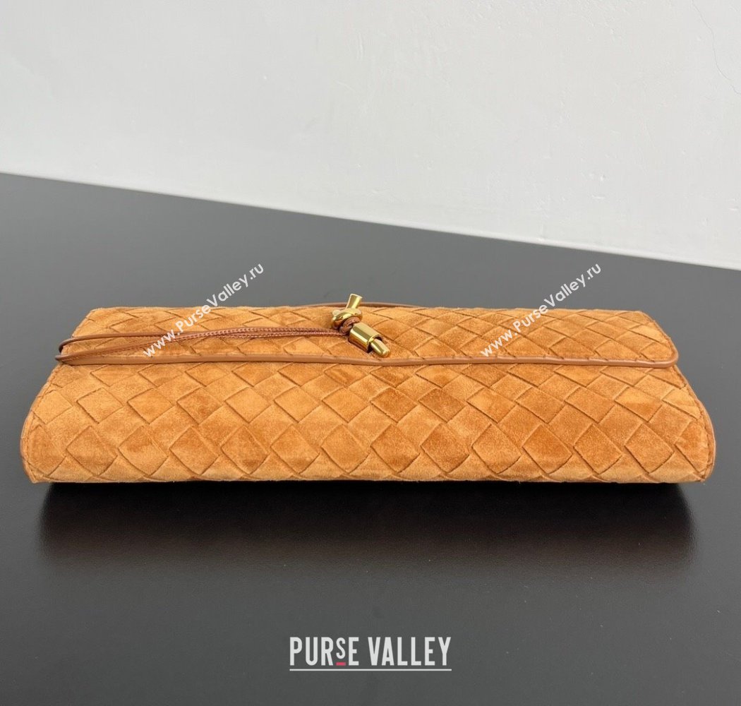 Bottega Veneta Long Clutch Bag Andiamo in Intrecciato Suede Amber Brown 2025 741511 (WT-250924028)