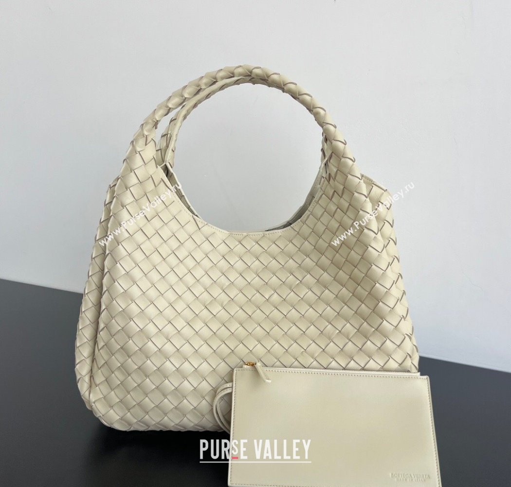 Bottega Veneta Large Campana Shoulder Bag in Intrecciato Leather Sea Salt 2025 844250 (WT-250924011)