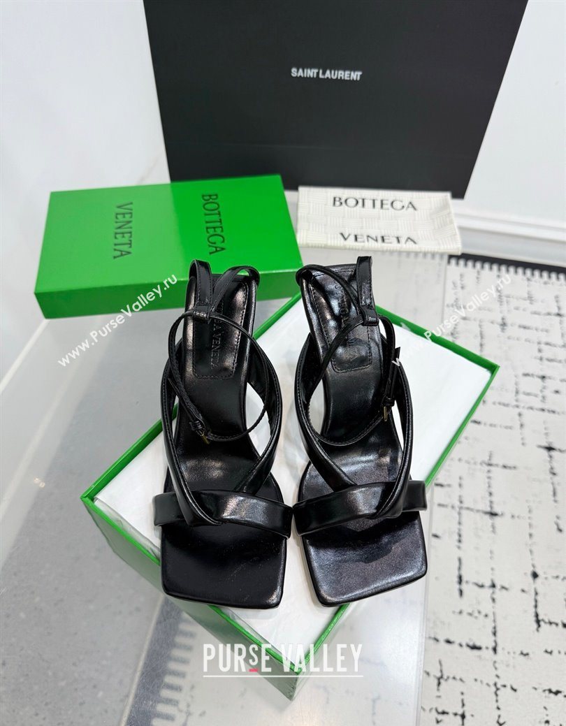 Bottega Veneta Riva Strap Sandals 9cm in Lambskin Leather Black 2025 (KER-251027151)