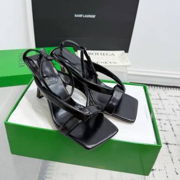 Bottega Veneta Riva Strap Sandals 9cm in Lambskin Leather Black 2025 (KER-251027151)