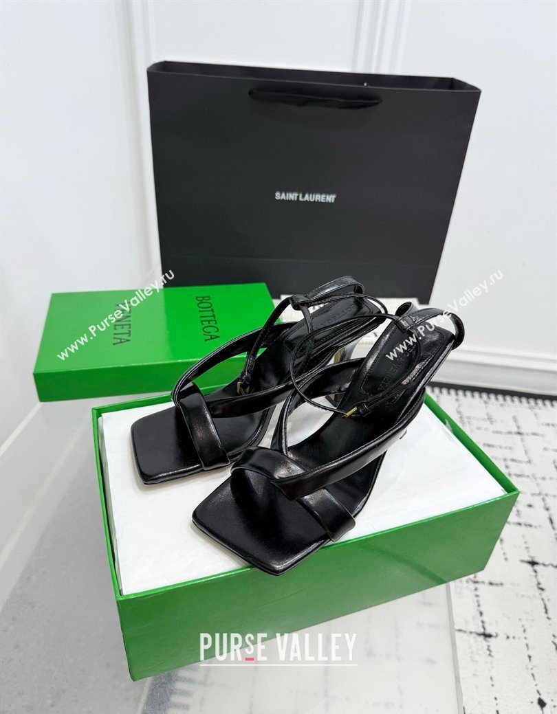 Bottega Veneta Riva Strap Sandals 9cm in Lambskin Leather Black 2025 (KER-251027151)