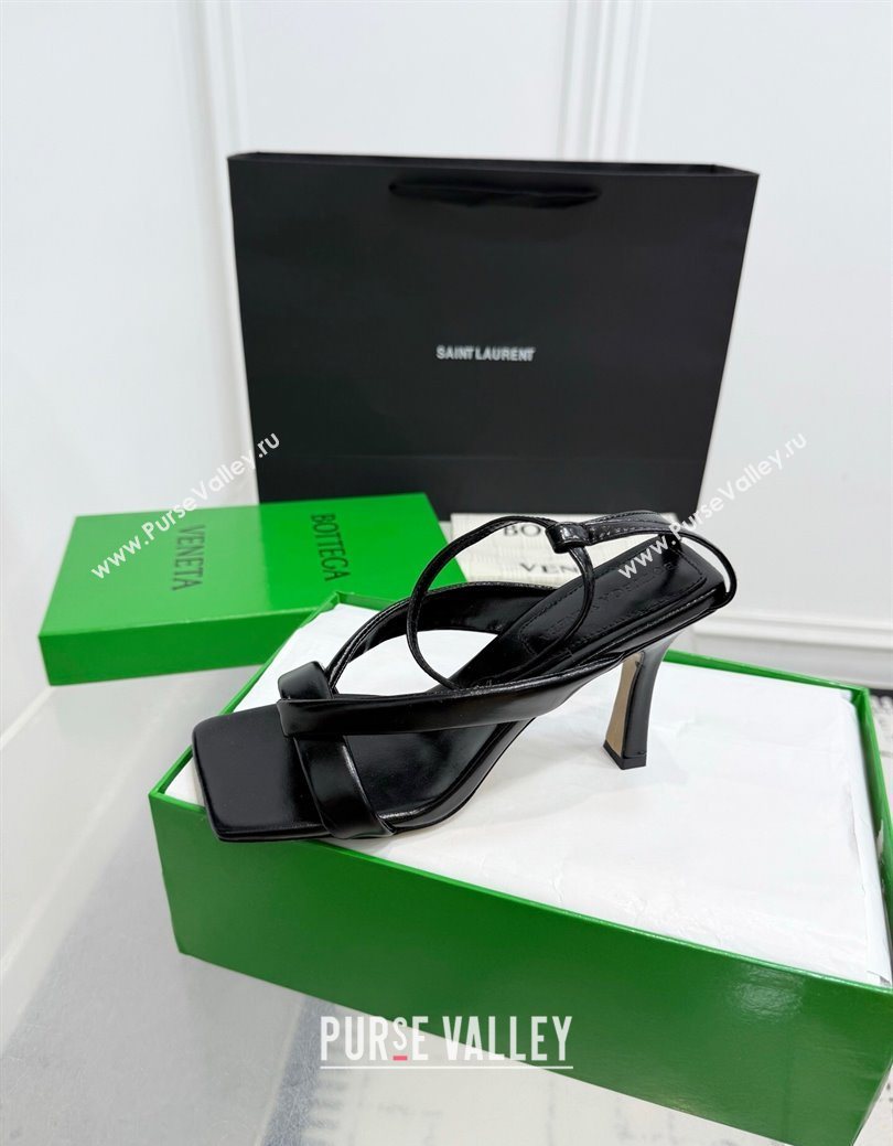 Bottega Veneta Riva Strap Sandals 9cm in Lambskin Leather Black 2025 (KER-251027151)