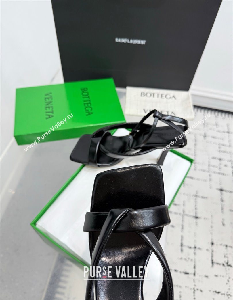 Bottega Veneta Riva Strap Sandals 9cm in Lambskin Leather Black 2025 (KER-251027151)