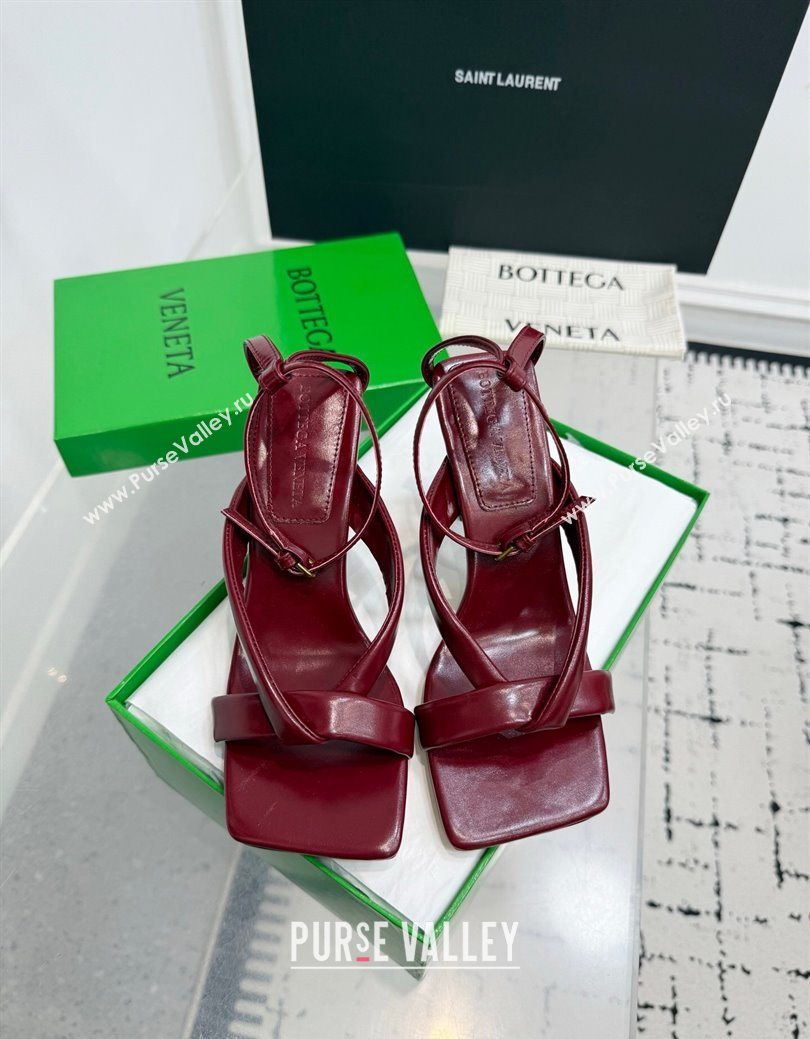 Bottega Veneta Riva Strap Sandals 9cm in Lambskin Leather Red 2025 (KER-251027153)