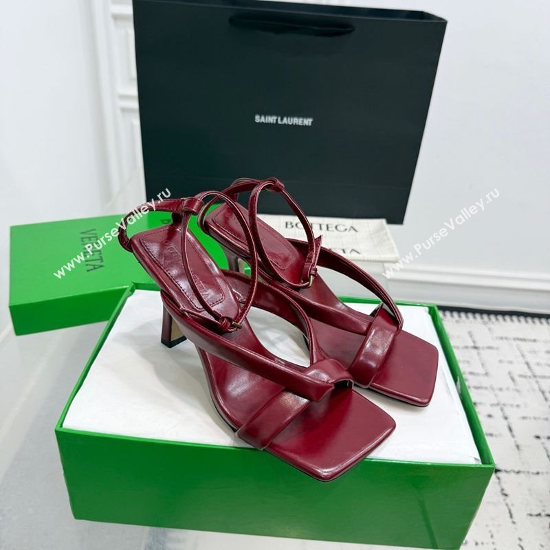 Bottega Veneta Riva Strap Sandals 9cm in Lambskin Leather Red 2025 (KER-251027153)