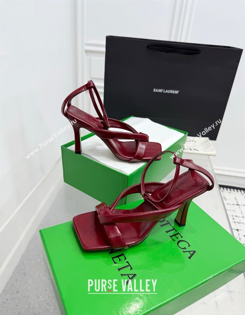 Bottega Veneta Riva Strap Sandals 9cm in Lambskin Leather Red 2025 (KER-251027153)