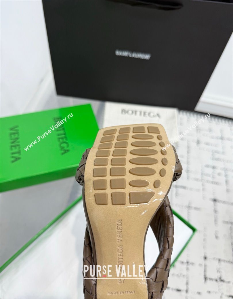Bottega Veneta Riva Heel Slides Sandal 9cm in Woven Leather Brown 2025 (KER-251027158)