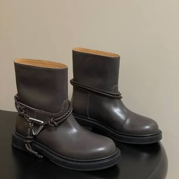 Bottega Veneta James Leather Flat Ankle Boots with Triangle Buckle Fondant Brown 2025 (MD-251027140)