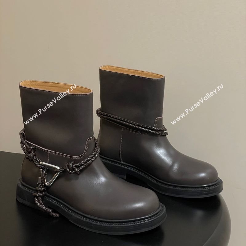 Bottega Veneta James Leather Flat Ankle Boots with Triangle Buckle Fondant Brown 2025 (MD-251027140)