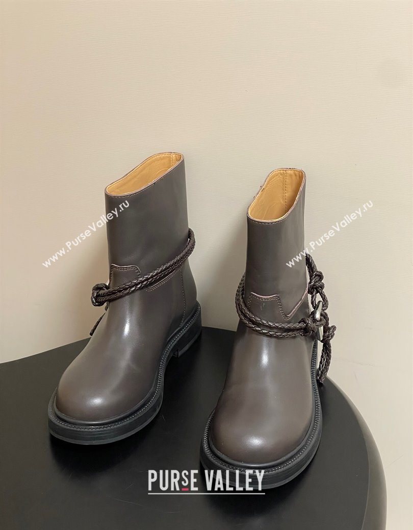 Bottega Veneta James Leather Flat Ankle Boots with Triangle Buckle Fondant Brown 2025 (MD-251027140)