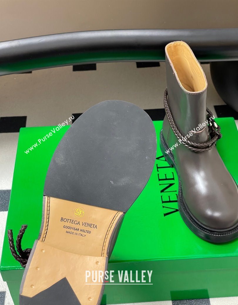 Bottega Veneta James Leather Flat Ankle Boots with Triangle Buckle Fondant Brown 2025 (MD-251027140)