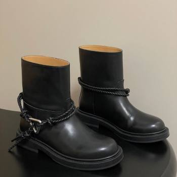 Bottega Veneta James Leather Flat Ankle Boots with Triangle Buckle Black 2025 (MD-251027139)