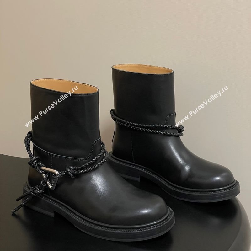 Bottega Veneta James Leather Flat Ankle Boots with Triangle Buckle Black 2025 (MD-251027139)