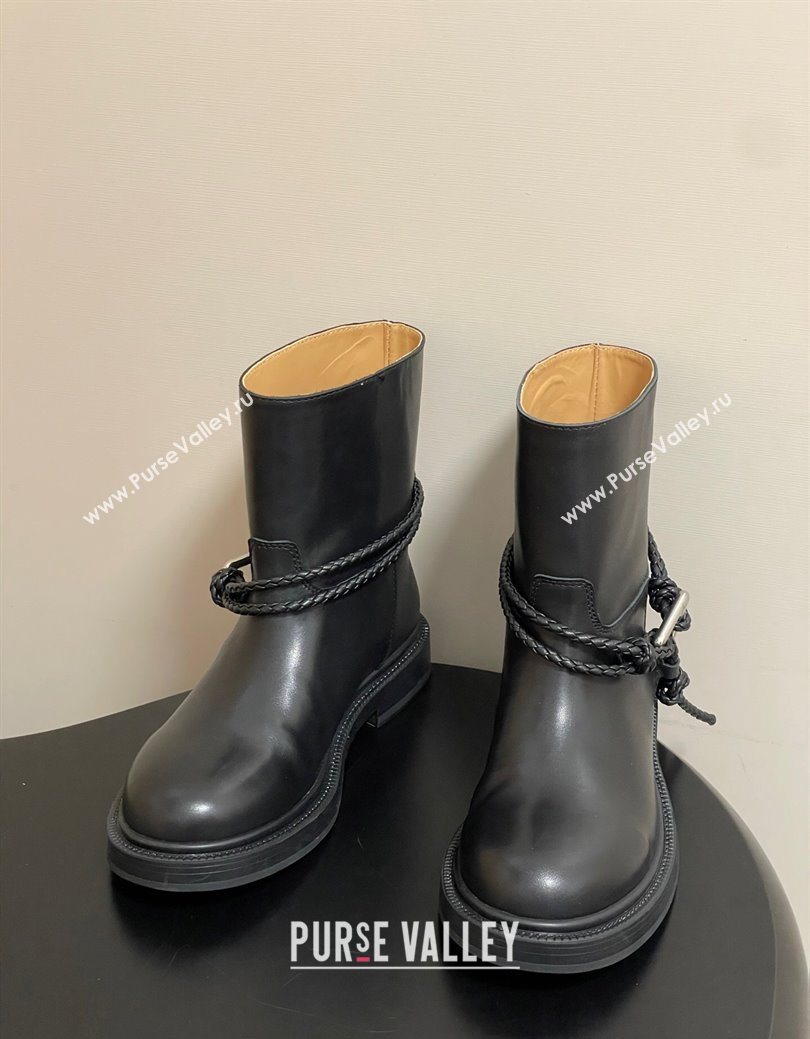 Bottega Veneta James Leather Flat Ankle Boots with Triangle Buckle Black 2025 (MD-251027139)