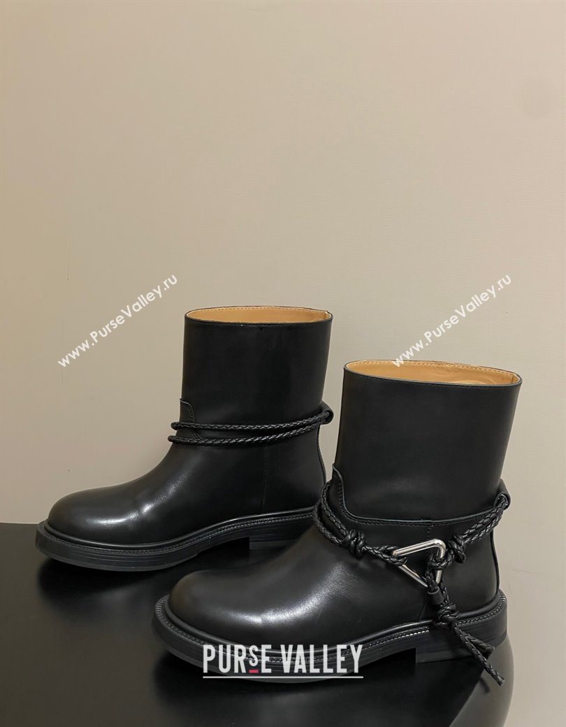 Bottega Veneta James Leather Flat Ankle Boots with Triangle Buckle Black 2025 (MD-251027139)