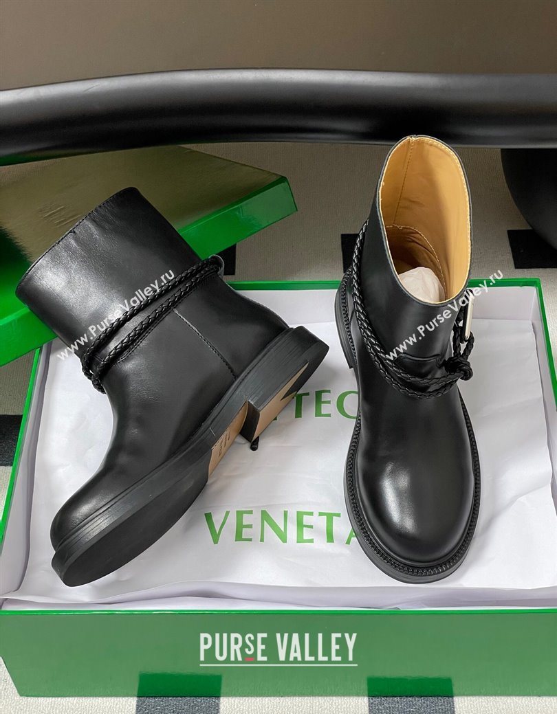 Bottega Veneta James Leather Flat Ankle Boots with Triangle Buckle Black 2025 (MD-251027139)