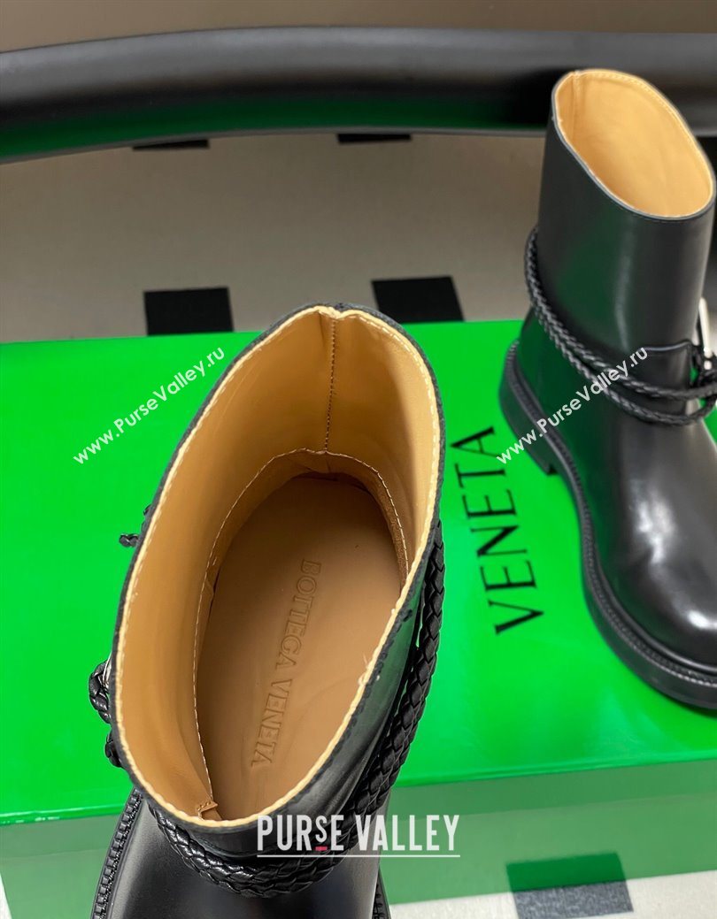 Bottega Veneta James Leather Flat Ankle Boots with Triangle Buckle Black 2025 (MD-251027139)