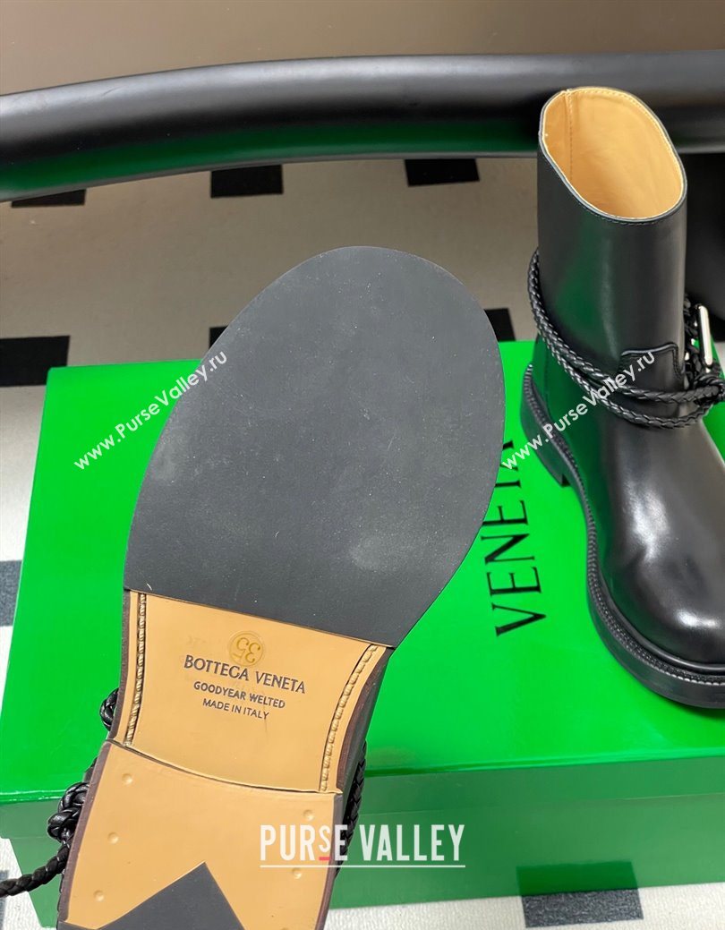 Bottega Veneta James Leather Flat Ankle Boots with Triangle Buckle Black 2025 (MD-251027139)