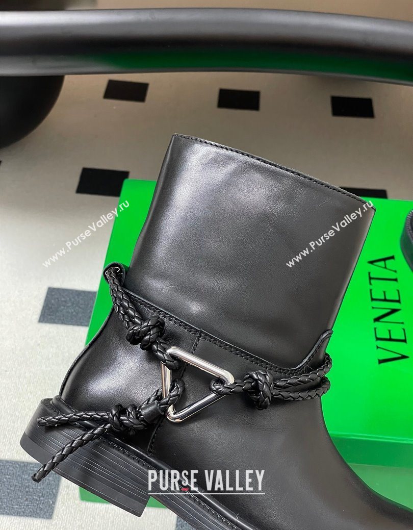 Bottega Veneta James Leather Flat Ankle Boots with Triangle Buckle Black 2025 (MD-251027139)