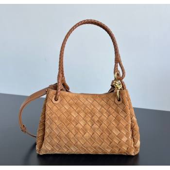 Bottega Veneta Parachute Medium Shoulder Bag in Intrecciato Suede Amber Brown 2025 835921 (WT-251119018)