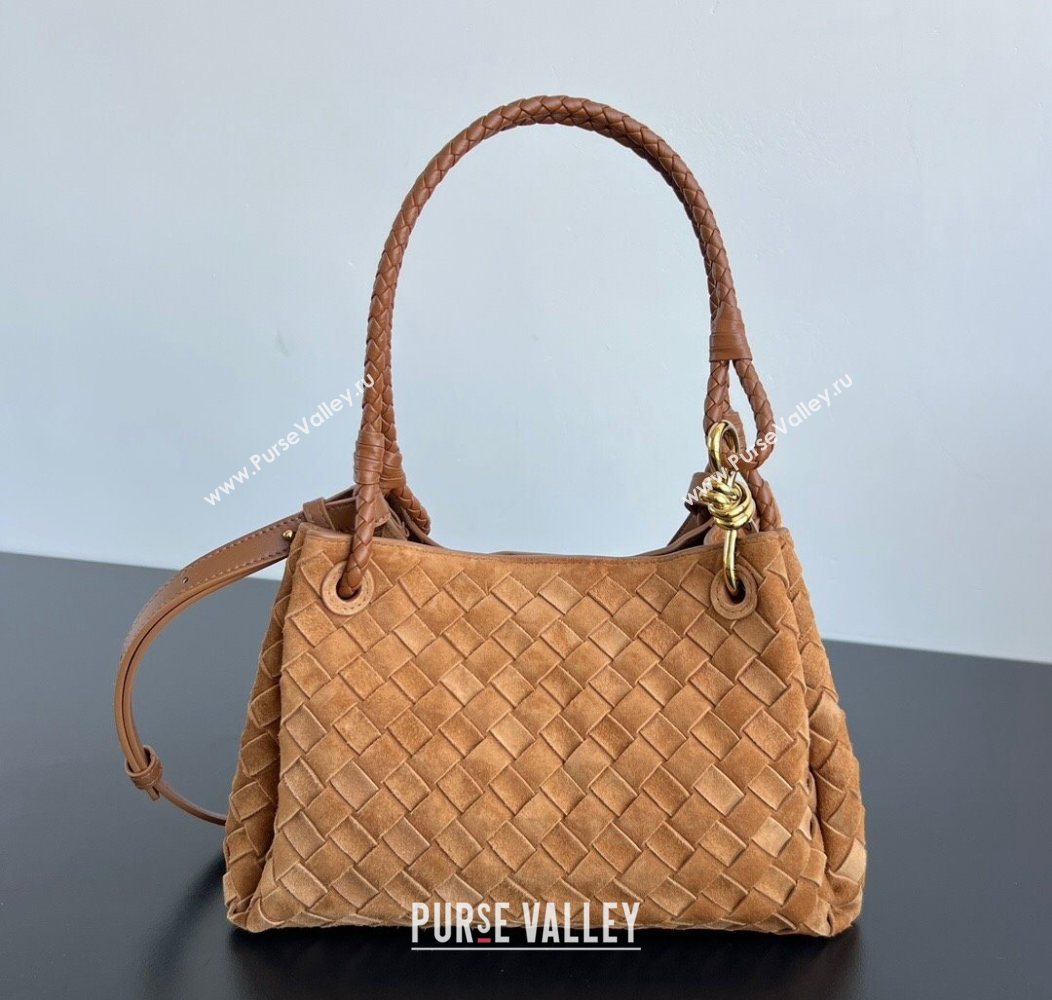 Bottega Veneta Parachute Medium Shoulder Bag in Intrecciato Suede Amber Brown 2025 835921 (WT-251119018)
