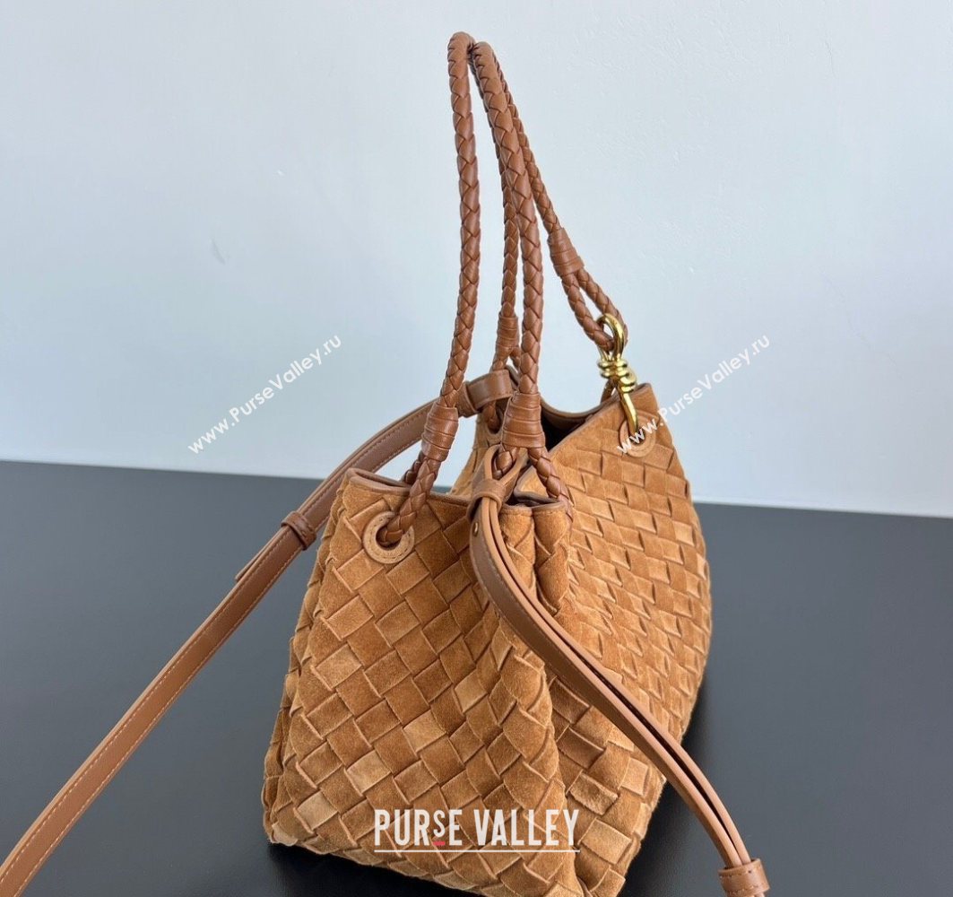 Bottega Veneta Parachute Medium Shoulder Bag in Intrecciato Suede Amber Brown 2025 835921 (WT-251119018)