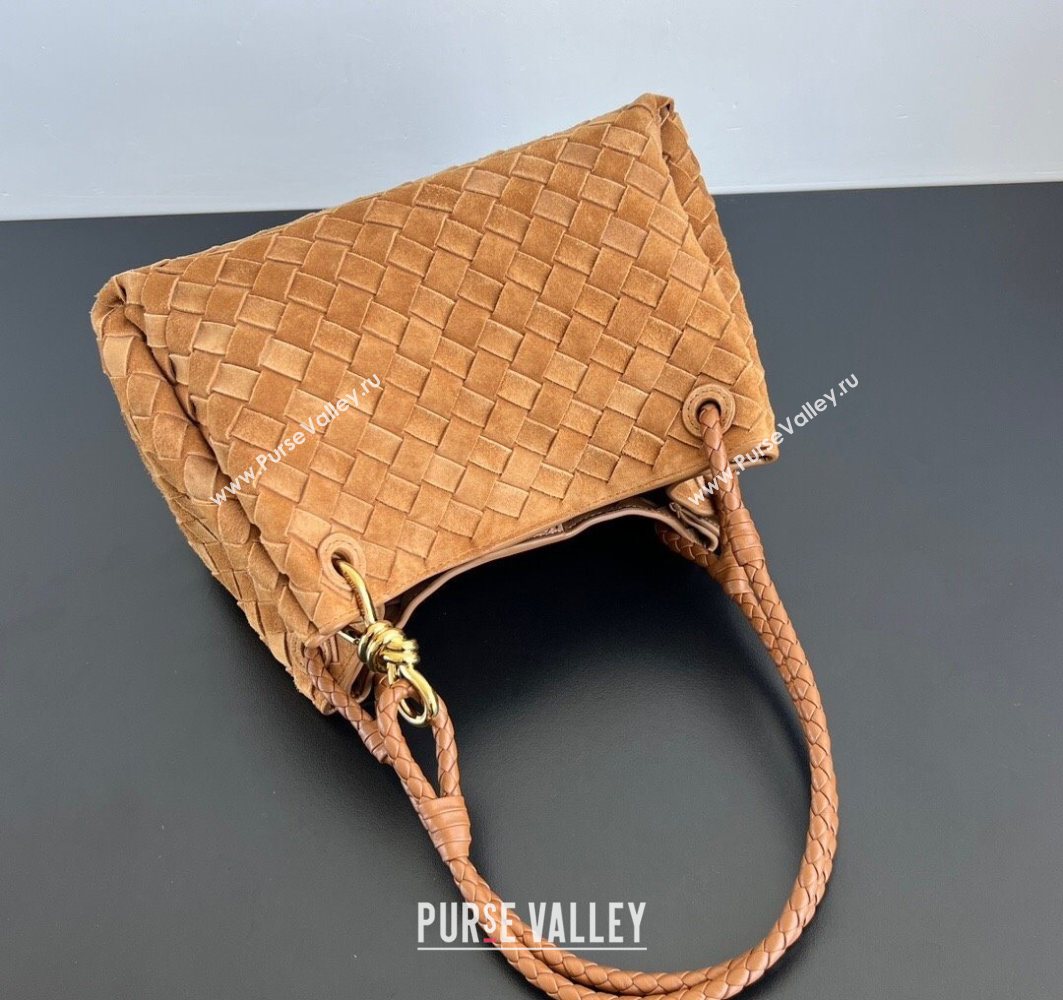 Bottega Veneta Parachute Medium Shoulder Bag in Intrecciato Suede Amber Brown 2025 835921 (WT-251119018)