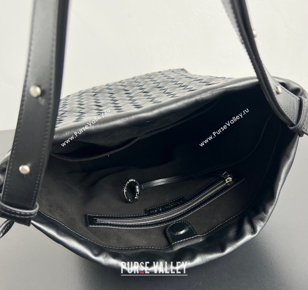 Bottega Veneta Mens Intrecciato Leather Biblioteca Bucket Bag Black 2025 836020 (WT-251119020)