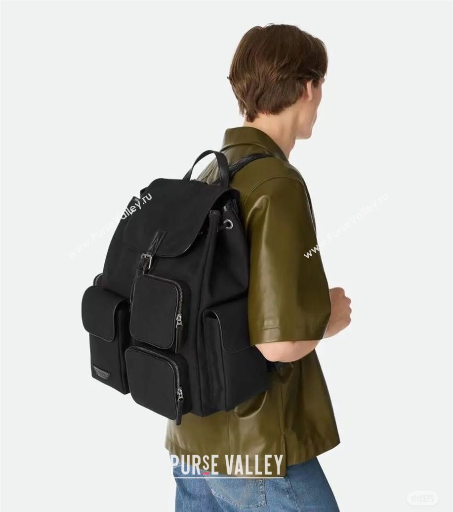 Bottega Veneta Mens Crossroad Multipocket Backpack Bag in Nylon Black 2025 837377 (WT-251119023)