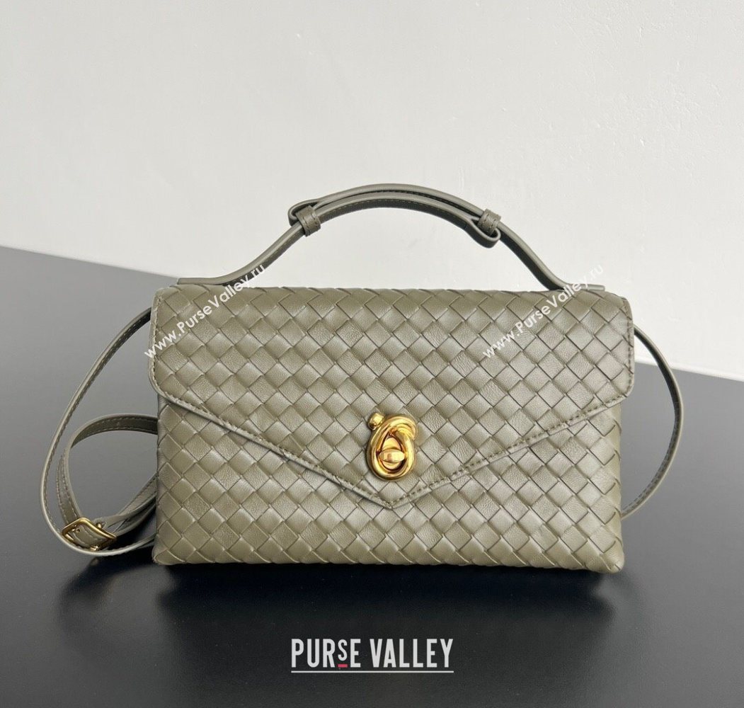 Bottega Veneta Knot Lock Cross-body Bag in Intrecciato Leather Travertine Green 2025 817191 (WT-251119027)