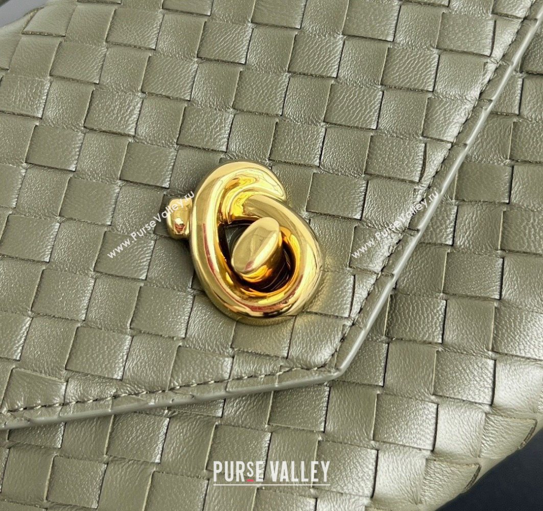 Bottega Veneta Knot Lock Cross-body Bag in Intrecciato Leather Travertine Green 2025 817191 (WT-251119027)