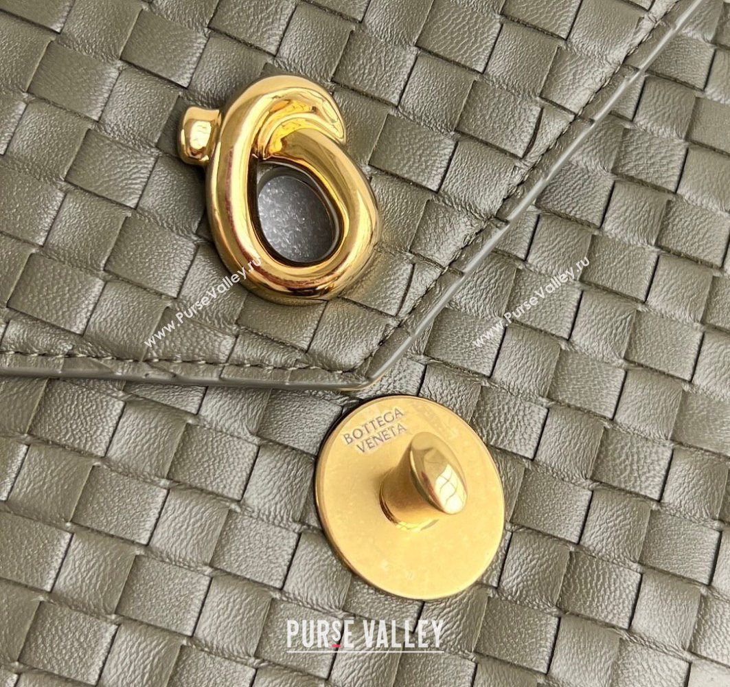Bottega Veneta Knot Lock Cross-body Bag in Intrecciato Leather Travertine Green 2025 817191 (WT-251119027)