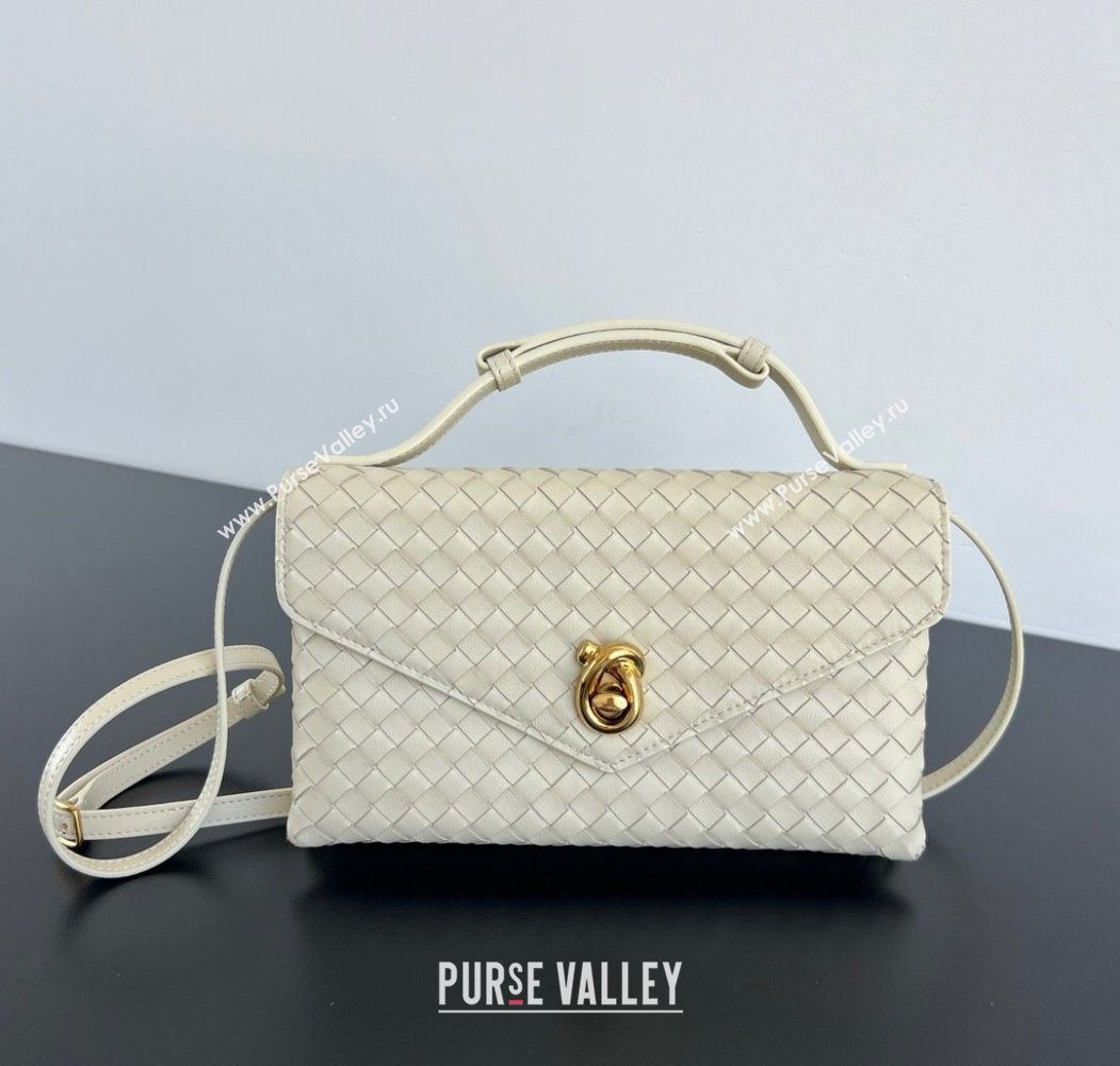 Bottega Veneta Knot Lock Cross-body Bag in Intrecciato Leather Sea Salt 2025 817191 (WT-251119028)