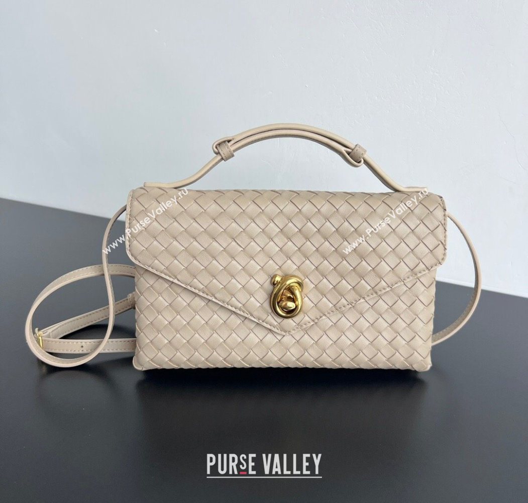 Bottega Veneta Knot Lock Cross-body Bag in Intrecciato Leather Light Beige 2025 817191 (WT-251119029)