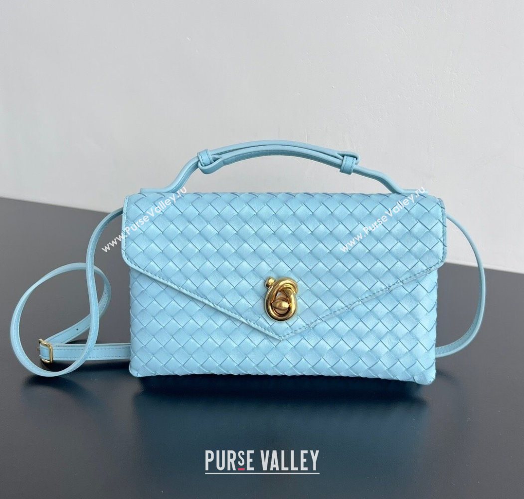 Bottega Veneta Knot Lock Cross-body Bag in Intrecciato Leather Sky Blue 2025 817191 (WT-251119030)