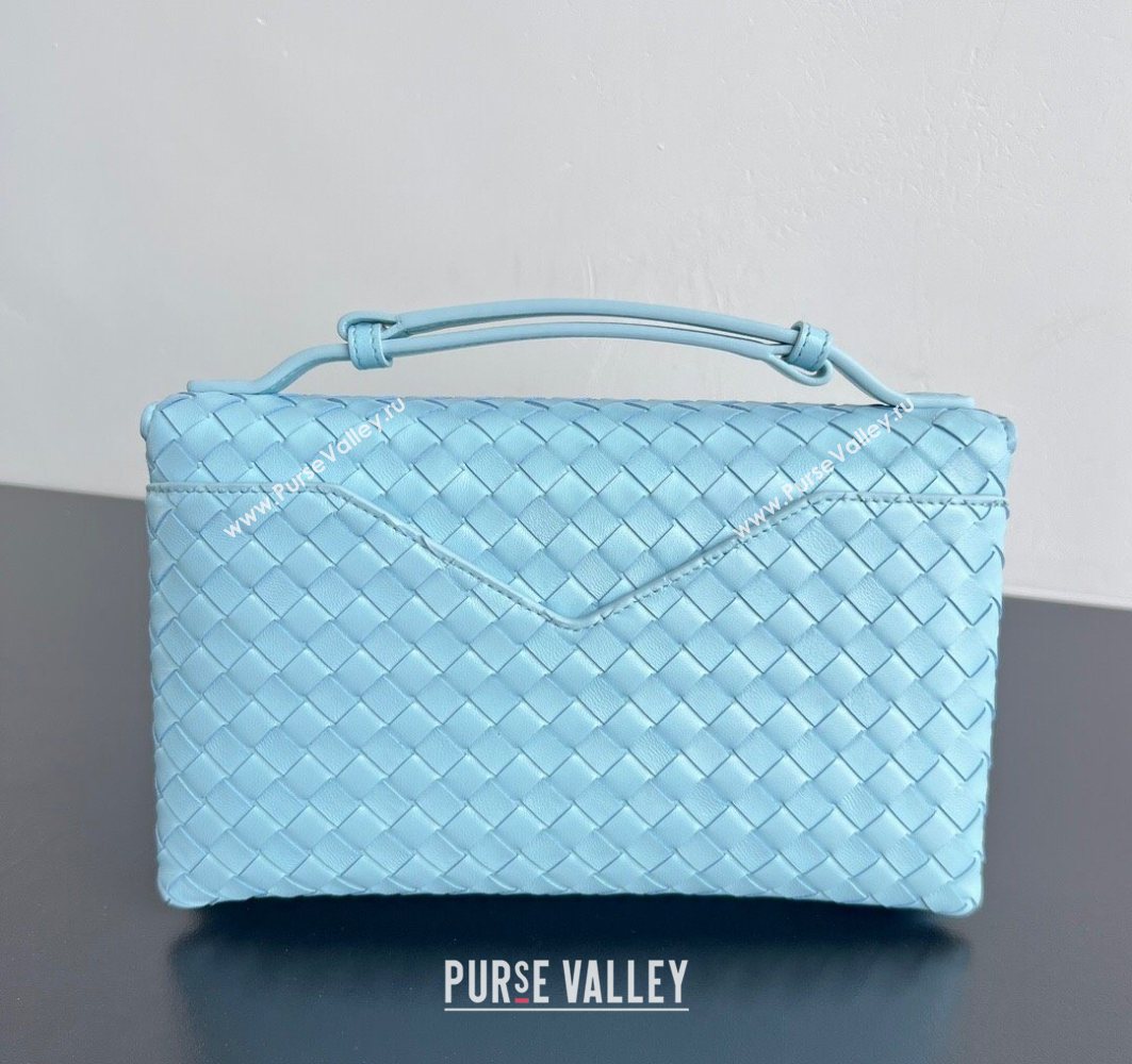 Bottega Veneta Knot Lock Cross-body Bag in Intrecciato Leather Sky Blue 2025 817191 (WT-251119030)